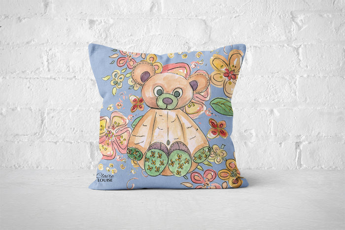 Cottage Floral Blue Bear Cushion