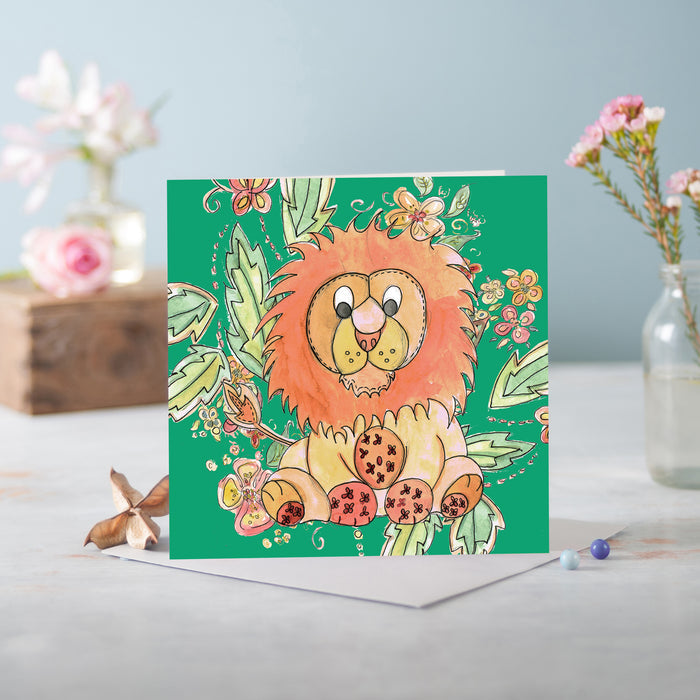 Cottage Floral Mint Lion Greeting Card - Pack of 6
