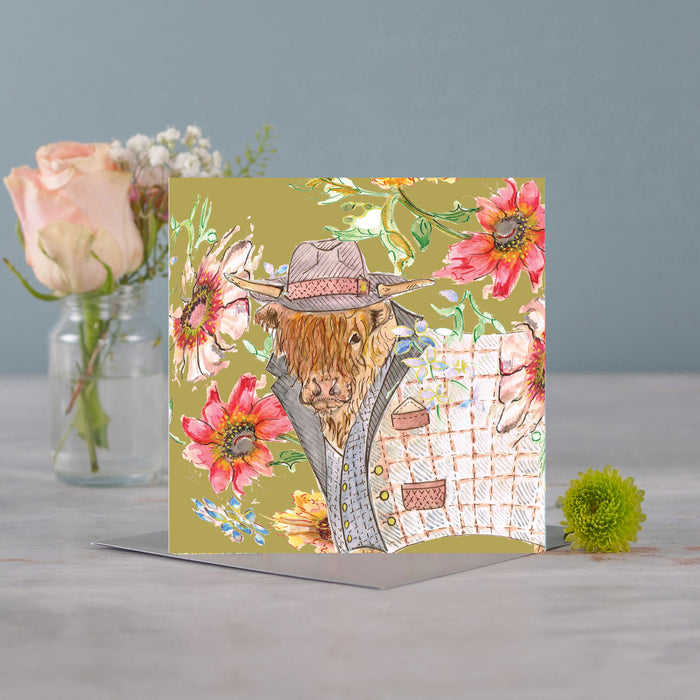 Cottage Highland Cow Greetings Card - Pack of 6