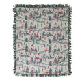 Cotton Slub Printed Throw with Ski Scene & Bullion Fringe
