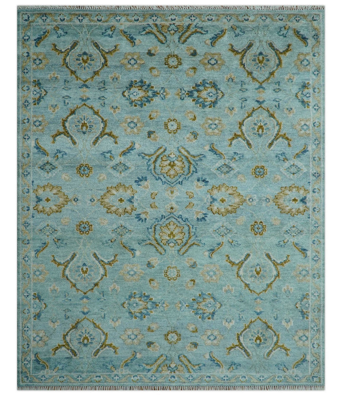 Custom Made Blue And Olive Traditional Oriental Design Hand knotted Wool Area Rug - The Rug Decor