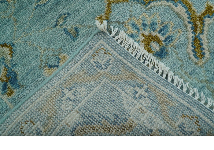 Custom Made Blue And Olive Traditional Oriental Design Hand knotted Wool Area Rug - The Rug Decor