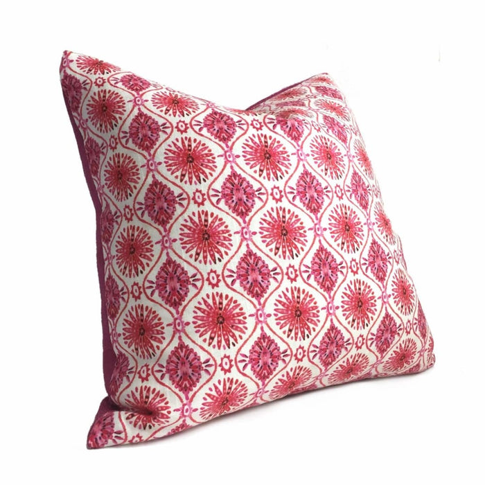 Designer Ethnic Chic Pink Cream Starburst Geometric Pillow Cover by Aloriam