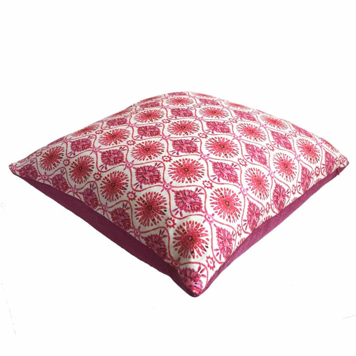 Designer Ethnic Chic Pink Cream Starburst Geometric Pillow Cover by Aloriam