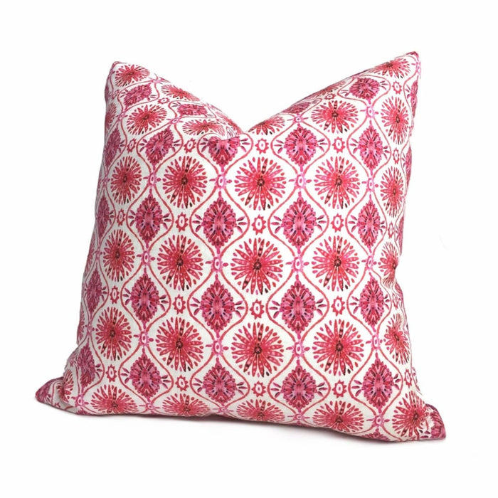 Designer Ethnic Chic Pink Cream Starburst Geometric Pillow Cover by Aloriam