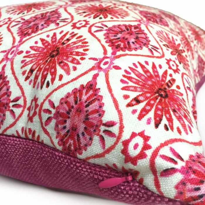 Designer Ethnic Chic Pink Cream Starburst Geometric Pillow Cover by Aloriam