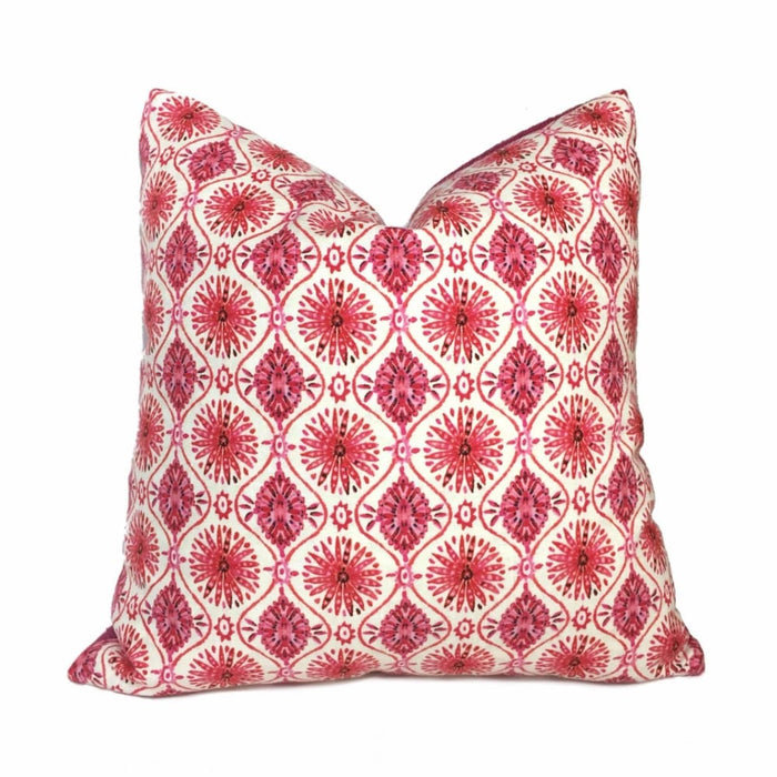 Designer Ethnic Chic Pink Cream Starburst Geometric Pillow Cover by Aloriam