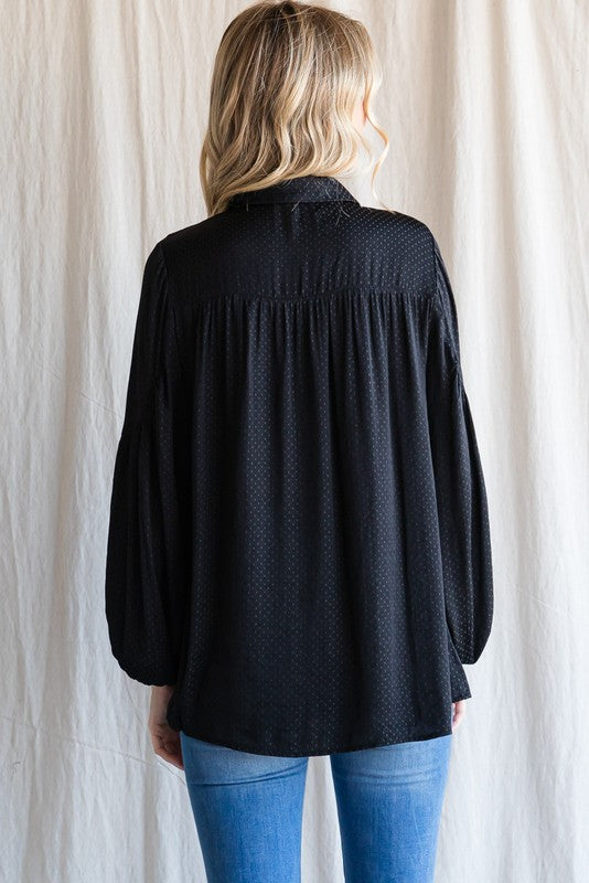 Dot Print Collared Double Self-Tie Top