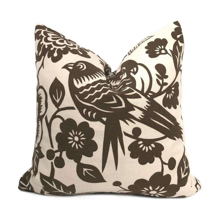 Duralee Thomas Paul Brown Ivory Aviary Pillow Cover Sham 16x16 18x18 20x20 22x22 24x24 26x26 28x28