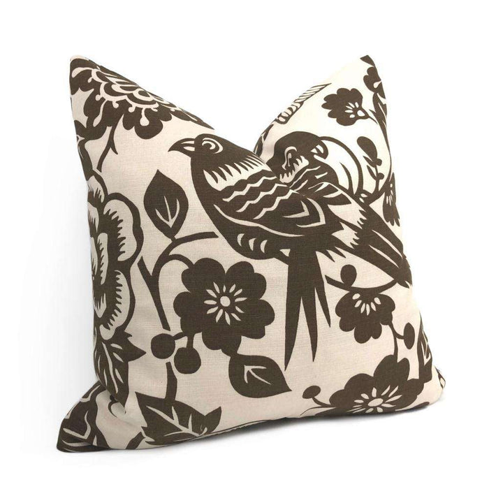 Duralee Thomas Paul Brown Ivory Aviary Lumbar Pillow 12x18 12x20 12x24 14x20 16x26