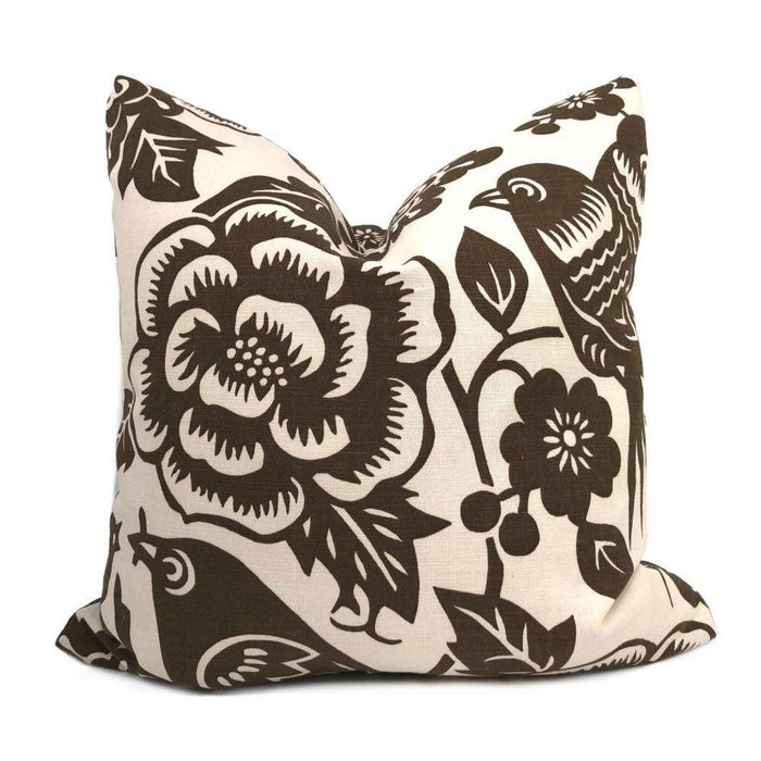 Duralee Thomas Paul Brown Ivory Aviary Pillow Case Euro Sham 24x24 26x26 28x28