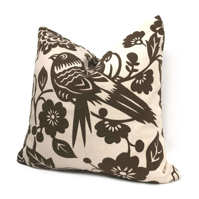Duralee Thomas Paul Brown Ivory Aviary Throw Pillow 16x16 18x18 20x20 22x22