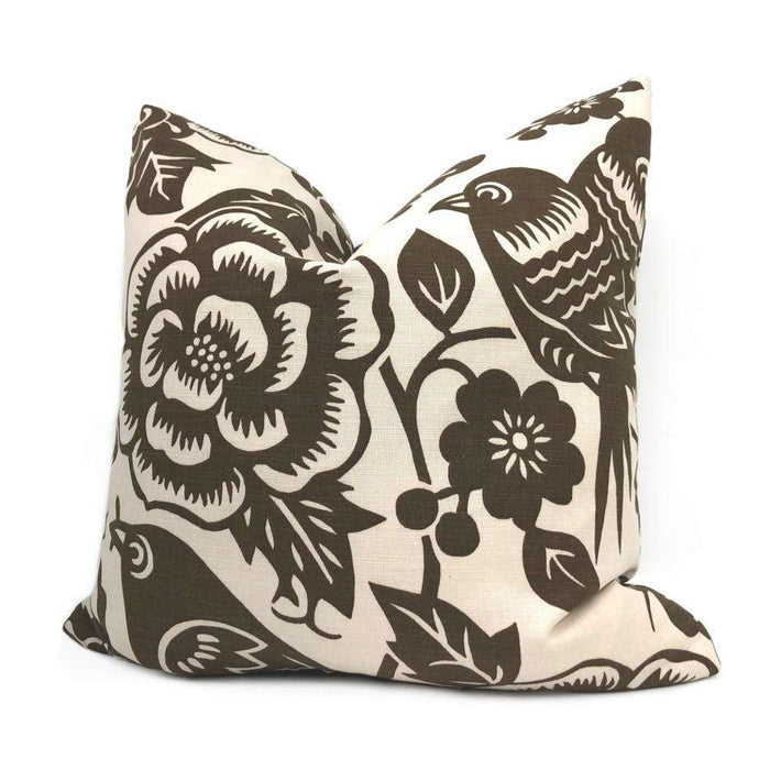Duralee Thomas Paul Brown Ivory Aviary Cushion 16x16 18x18 20x20 22x22 24x24 26x26 28x28