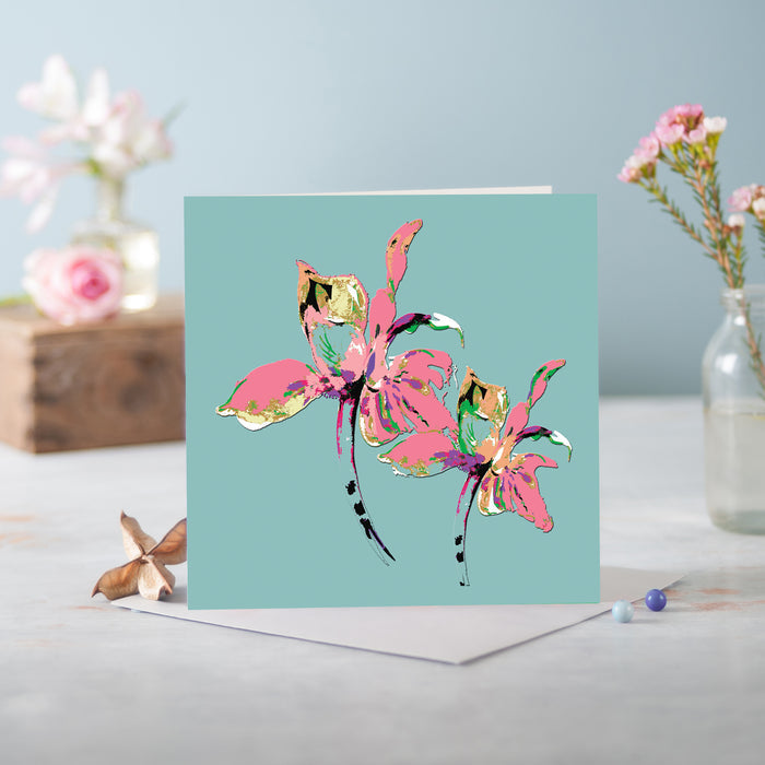 Flora Pop Mineral Blue Greeting Card - Pack of 6