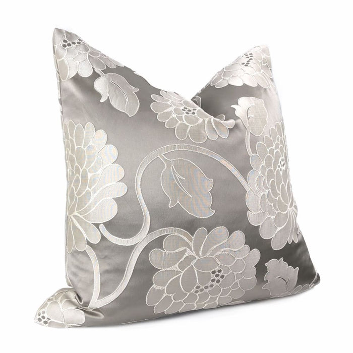Fontaine Warm Gray Floral Satin Jacquard Pillow Cover - Aloriam