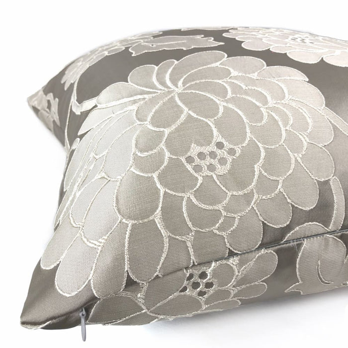 Fontaine Warm Gray Floral Satin Jacquard Pillow Cover - Aloriam