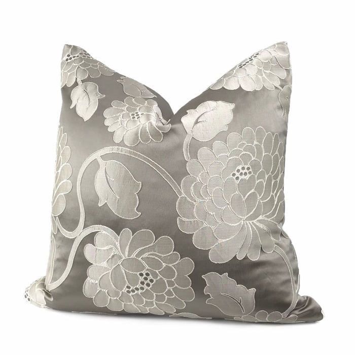 Fontaine Warm Gray Floral Satin Jacquard Pillow Cover - Aloriam