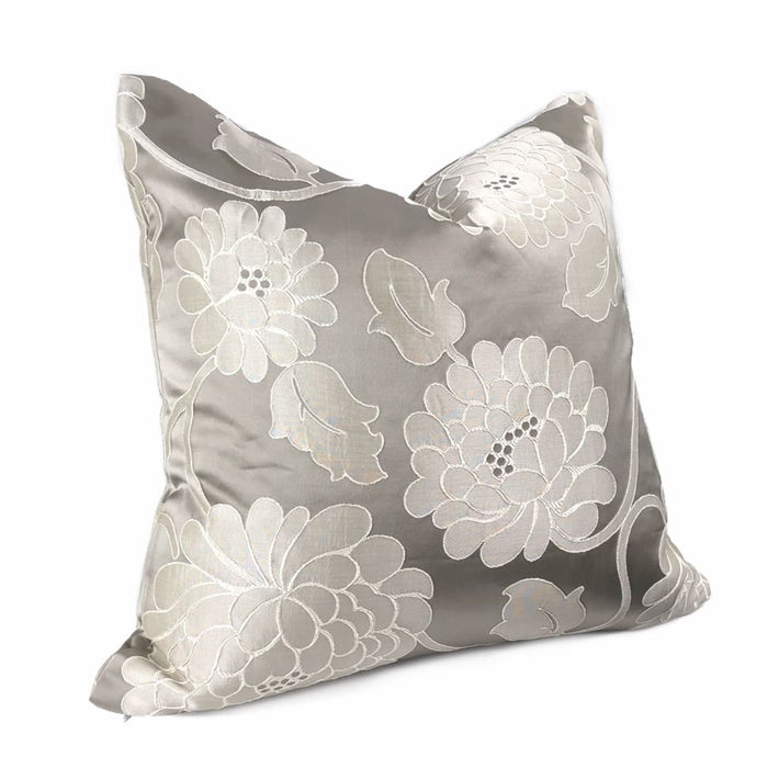 Fontaine Warm Gray Floral Satin Jacquard Pillow Cover - Aloriam