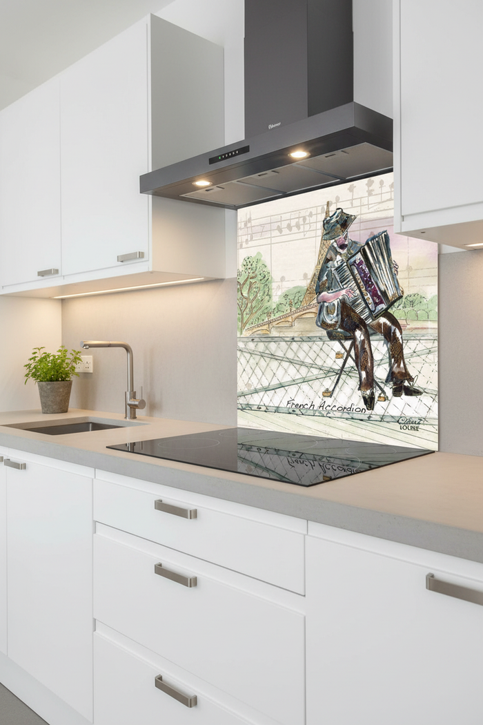 French Accordion Splashback White Kitchen