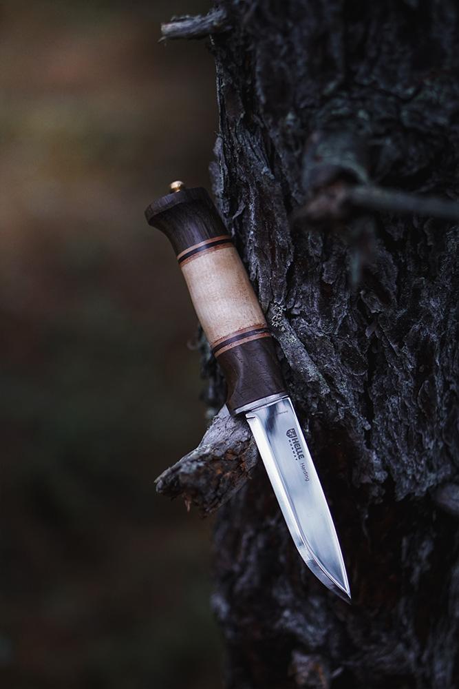 Helle Harding Fixed Blade Knife – Curly Birch & Laminated Steel