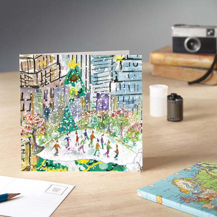 Ice Skating in Central Park Greetings Card - Pack of 6