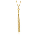 Gold-tone bead tassel necklace with round charm and long dangling chain tassel