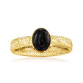 14kt yellow gold mesh ring with oval black onyx cabochon