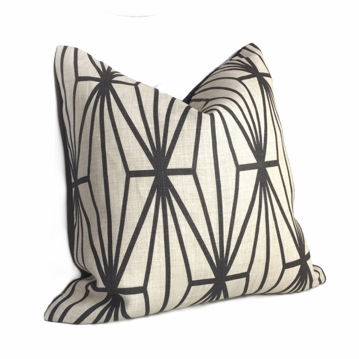 Kelly Wearstler Katana Ebony Geometric Lee Jofa Groundworks Designer Linen Pillow Cover
