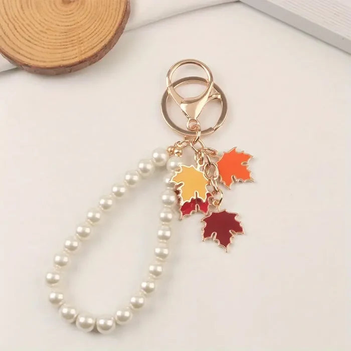 Key Ring - Maple Leaf Charms with Imitation Pearls