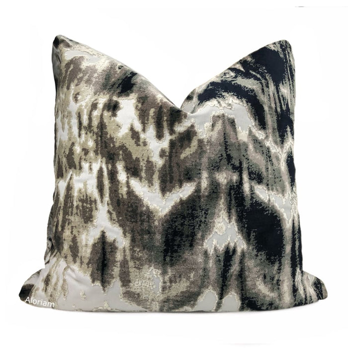 Kodiak Black Gray Taupe Abstract Velvet Pillow Cover - Aloriam