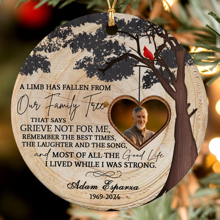 Personalized Memorial Christmas Ornaments | A Limb Has Fallen Ceramic Circle Ornament With Custom Photo |  | Custom Memorial Ornaments