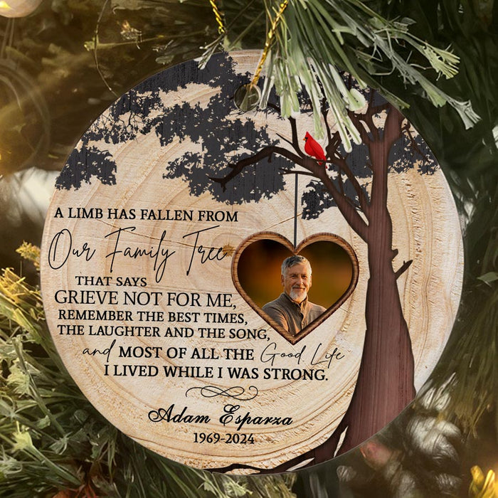 Personalized Memorial Christmas Ornaments | A Limb Has Fallen Ceramic Circle Ornament With Custom Photo |  | Custom Memorial Ornaments