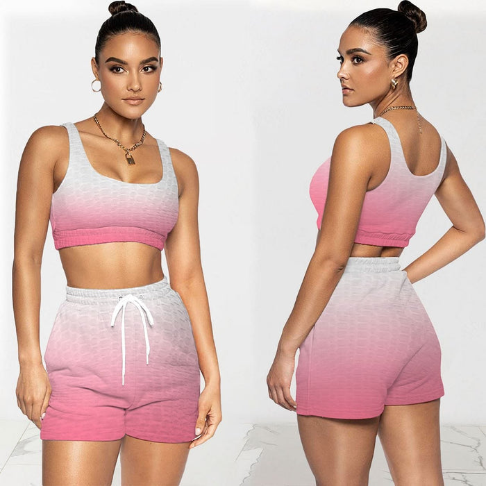New Arrivals Summer Gradient Tank Crop Top 2 Piece Biker Shorts Set Joggers Wpmens Short Pants Two Piece Set
