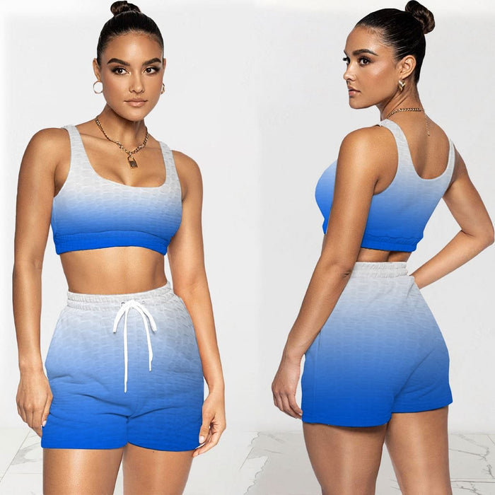 New Arrivals Summer Gradient Tank Crop Top 2 Piece Biker Shorts Set Joggers Wpmens Short Pants Two Piece Set