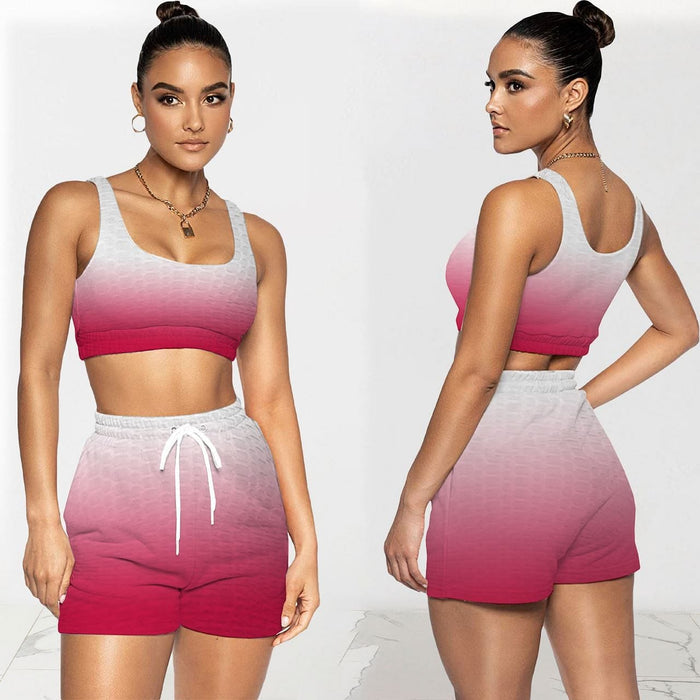 New Arrivals Summer Gradient Tank Crop Top 2 Piece Biker Shorts Set Joggers Wpmens Short Pants Two Piece Set