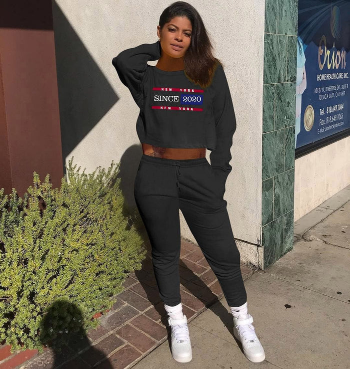New Fall Printed Cute Winter Outfits For Women Long Sleeve Women Two Piece Jogger Set Solid Color Womens Sweat Suits