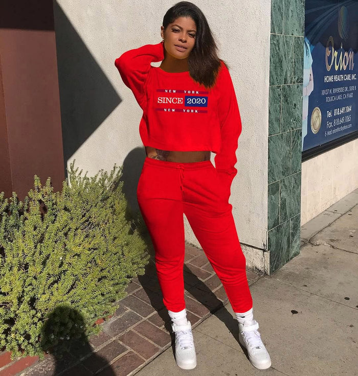 New Fall Printed Cute Winter Outfits For Women Long Sleeve Women Two Piece Jogger Set Solid Color Womens Sweat Suits