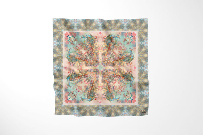 Ornamental Peacock Ivory Buff Scarf