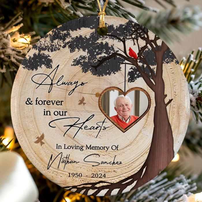 Personalized Memorial Christmas Ornaments | Always and Forever in Our Heart Red Cardinal Christmas Ornaments