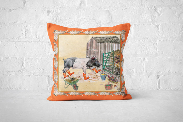 Pig Bouquet Boots Cushion