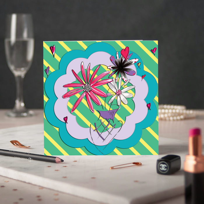 Retro Flowers Greeting Card - Pack of 6