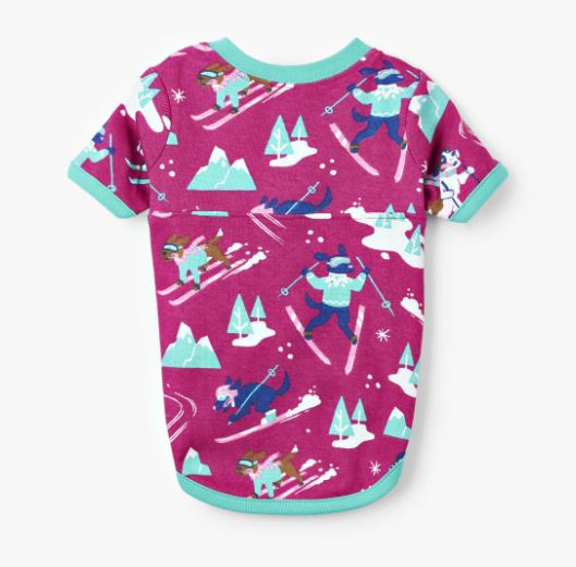 Retro Ski Dogs Pink Dog Pajama