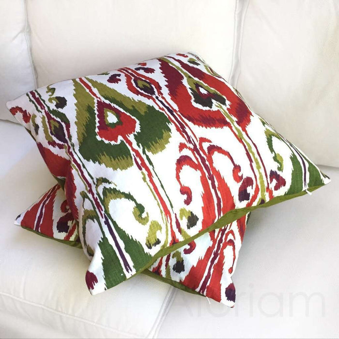 Robert Allen Ikat Bands Green Red Ivory Decorative Throw Pillow Cushion Cover Cushion Pillow Case Euro Sham 16x16 18x18 20x20 22x22 24x24 26x26 28x28 Lumbar Pillow 12x18 12x20 12x24 14x20 16x26 by Aloriam