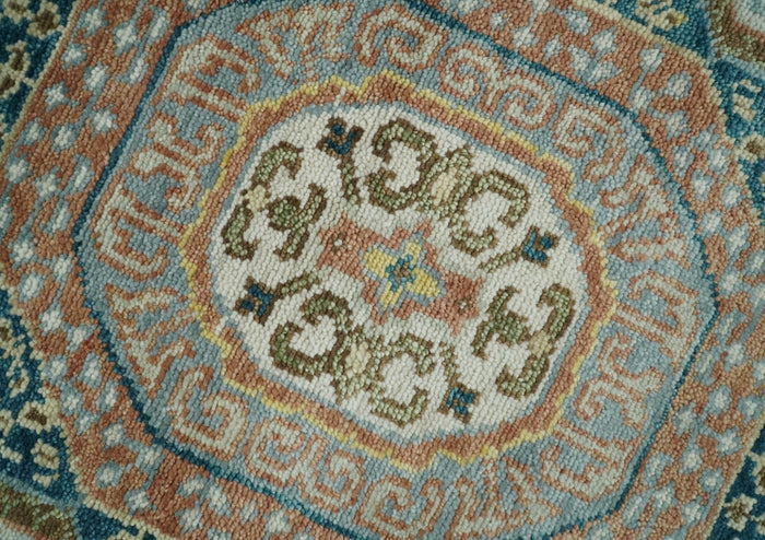 Hand Knotted traditional Kazak 8x10 Blue and Rust Traditional Armenian Rug | TRDCP134810 - The Rug Decor