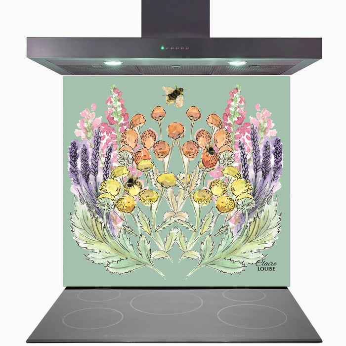 Sage Bloom Kitchen Glass Splashback