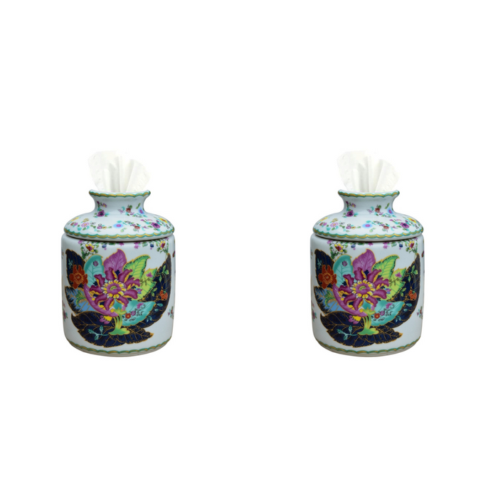Set of Two Tobacco Leaf Style Porcelain Tissue Holder