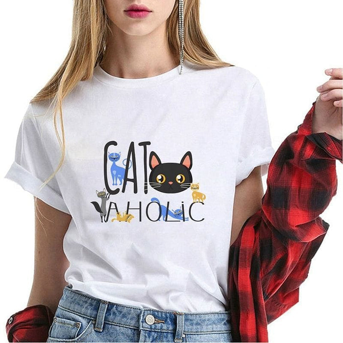 Short Sleeve Shirt Round Neck Cool Printed Loose Casual Female Women T-Shirts Top