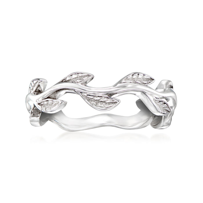 Sterling silver wavy leaf ring with openwork band and sculpted leaf details