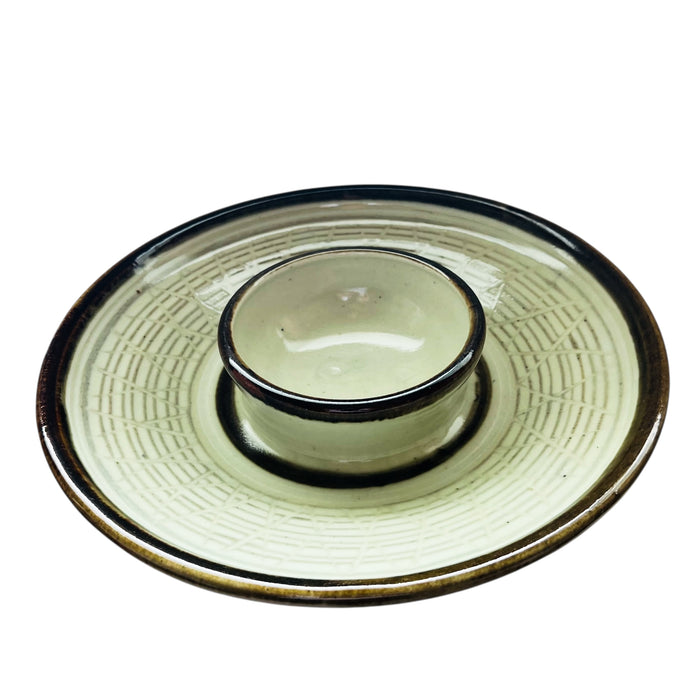 Studio Pottery Artist Signed One Piece Chip and Dip Bowl Plate