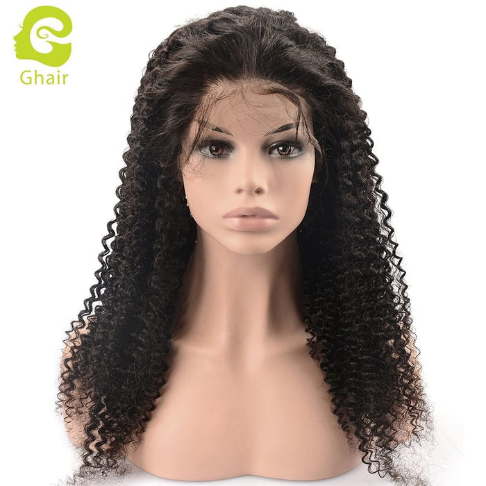 Super Natural human hair kinky curly wig 130% density half lace wig